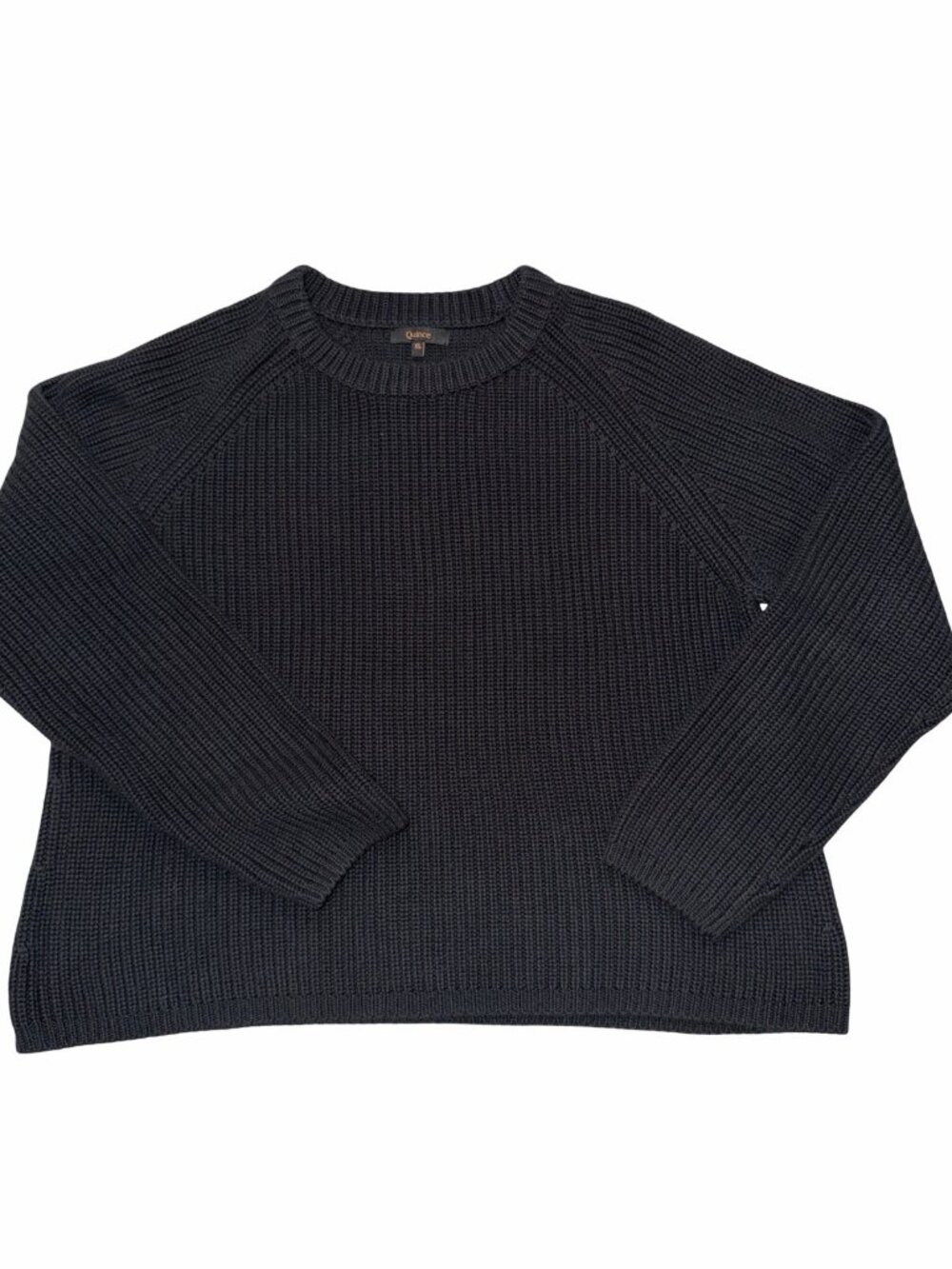 Quince 100% Organic Cotton Fisherman Crew Ribbed Sweater Top Black Women XL Knit